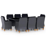 Cumpara ieftin Set mobilier exterior cu perne, 9 piese, gri inchis, poliratan