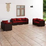 VidaXL Set mobilier de grădină cu perne, 7 piese, maro, poliratan 3102267