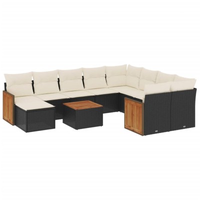 Set canapele de gradina cu perne, 11 piese, negru, poliratan foto