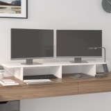 vidaXL Suport pentru monitor, alb, 100x27x15 cm, lemn masiv pin
