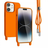 Lemontti Husa Silicon cu Snur iPhone 11 Portocaliu (protectie 360&deg;, material fin, captusit cu microfibra)