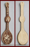Lingura decorativa 43cm sculptata manual, rasina osoasa, semnata de artist