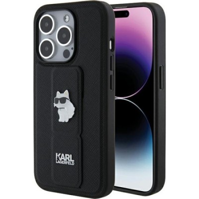 Husa pentru iPhone 15 Pro Max - Karl Lagerfeld Saffiano Gripstand (KLHCP15XGSACHPK) - Choupette foto