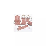 Cumpara ieftin Set Pijama De Dama 5 Piese Roz Din Catifea- MEI17