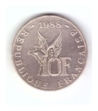 Moneda Franta 10 francs/franci 1988 Roland Garros (1888-1988), tipul B, stare foarte buna, curata