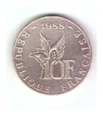Moneda Franta 10 francs/franci 1988 Roland Garros (1888-1988), tipul B, stare foarte buna, curata