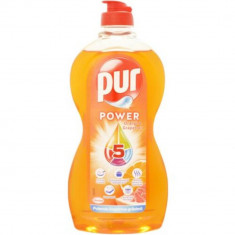 Detergent de Vase Lichid PUR Power 5 Orange&Grapefruit, 450 ml, Parfum de Portocale si Grapefruit, Pur Detergent de Vase, Detergent Lichid pentru Vase