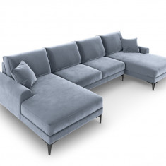 Coltar panoramic, Madara, Mazzini Sofas, 6 locuri, 334x182x90 cm, catifea, albastru deschis