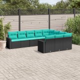 Gossi set canapele de gradina cu perne, 10 piese, negru, poliratan