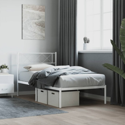 vidaXL Cadru de pat din metal cu tăblie, alb, 100x200 cm foto