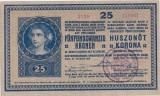 Bancnotă Austro-Ungaria 25 Kronen / 25 Coroane 1918, ștampilă violetă