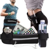 Borseta pentru alergare, 3 buzunare, prindere velcro, 70-130x9,5cm, negru