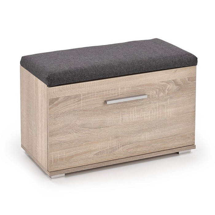 Dulap pentru pantofi tip bancheta HM Lima ST2, Pal melaminat, stofa, capacitate 6 perechi, stejar sonoma