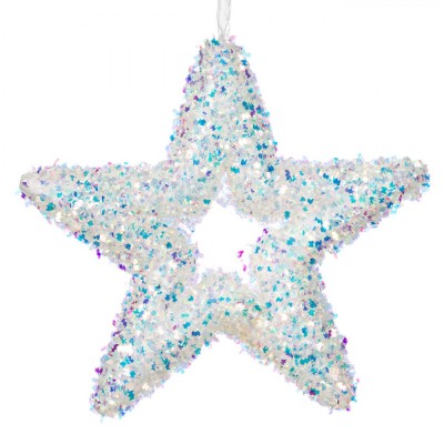 Ornament Brad Crăciun, Model Stea, Spumă Multicolor, Tinsel Irizat, 14cm foto