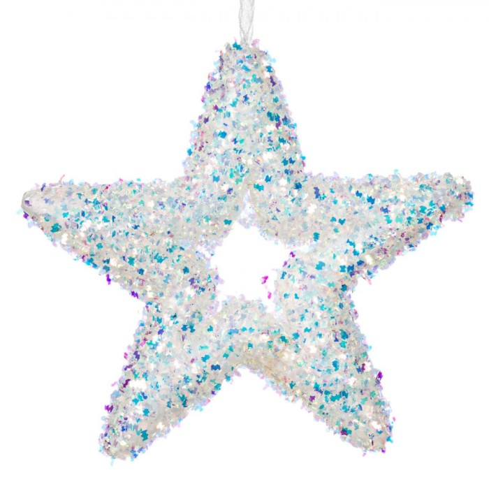 Ornament Brad Crăciun, Model Stea, Spumă Multicolor, Tinsel Irizat, 14cm
