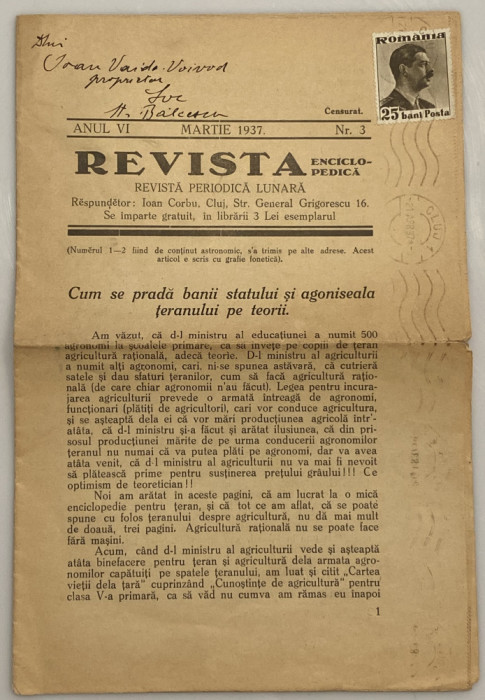 Revista Enciclopedica - a apartinut lui Vaida Voevod 1937