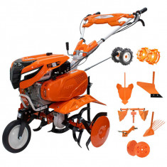 Motosapa RURIS 7500ACC5, 7 CP, Benzina, roti cauciuc , rarita ajustabila, plug,adaptor, dispozitiv cartofi, cultivator, roti metalice,contragreutati