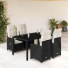 Set bistro de grădină cu perne, 5 piese, negru, poliratan