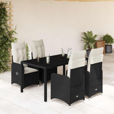 Set bistro de grădină cu perne, 5 piese, negru, poliratan foto