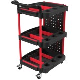 HOMCOM Cărucior pentru scule cu 3 niveluri, panou perforat și c&acirc;rlige, cărucior de atelier mobil cu fr&acirc;ne, Negru/Roșu | Aosom Romania