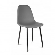 Scaun tip scandinav, tapitat, piele ecologica, model cusatura pe spate, gri si negru, max 100 kg, 44x52x85 cm, Vigo