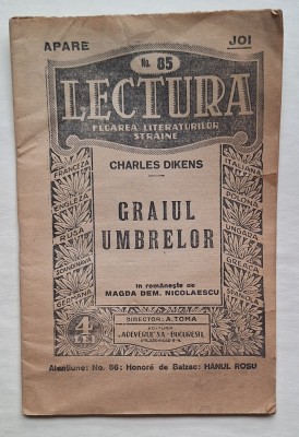 Dickens &amp;ndash; &amp;bdquo;Graiul umbrelor&amp;rdquo;, Lectura nr. 85, Adevărul S.A., interbelic foto