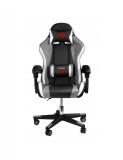 SCAUN DE GAMING,CU PERNA LOMBARA, NEGRU GRI ALB