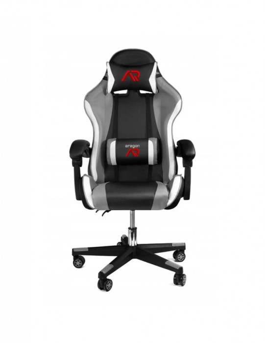SCAUN DE GAMING,CU PERNA LOMBARA, NEGRU GRI ALB