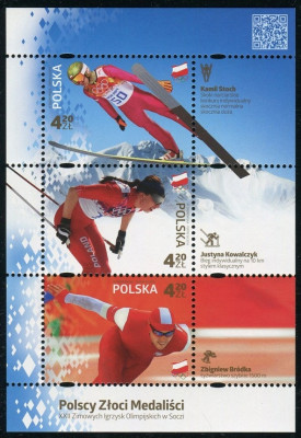 Polonia, jocurile olimpice de la Soci, ski, bloc, 2014, MNH foto