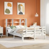 VidaXL Pat cu bibliotecă fără saltea, alb, 160x200 cm, lemn masiv pin