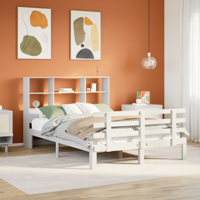 vidaXL Pat cu bibliotecă fără saltea, alb, 160x200 cm, lemn masiv pin 3322762