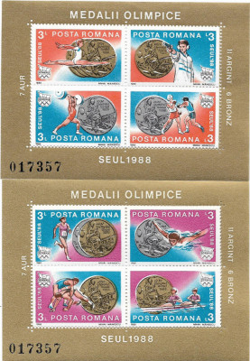 Colitele Medalii Olimpice - Seul (2 blocuri cu acelasi nr.), 1988 - NEOBLITERATE foto