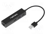 Hub USB 2.0 NATEC 4 porturi RJ45 și USB A, negru, 0.18m, PnP