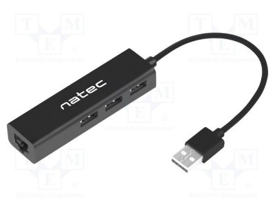 Hub USB 2.0 NATEC 4 porturi RJ45 și USB A, negru, 0.18m, PnP foto