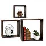 Set Rafturi Cub, 3 Bucăți, Lemn MDF, Maro &Icirc;nchis