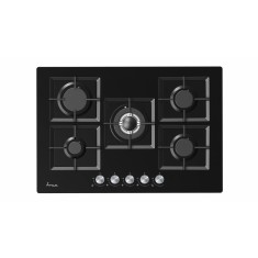 Plita incorporabila Fram FBH-M705IWF-GBK, Gaz, 5 arzatoare, Gratar fonta, Wok, Aprindere electrica, Dispozitiv de siguranta, 75 cm, Sticla neagra