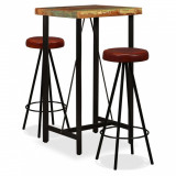 Set mobilier bar, 3 piese lemn masiv reciclat si piele naturala GartenMobel Dekor, vidaXL