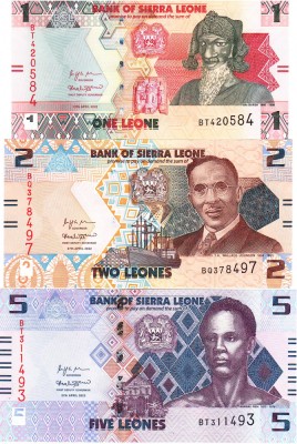 Sierra Leone Set 1-2-5 Leones P-New 2022 UNC foto