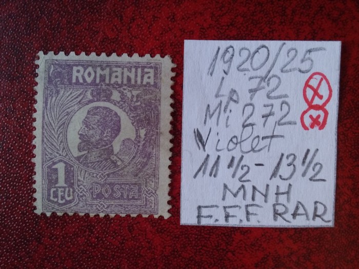 1920- Romania- Ferd. b. mic Mi272-liliachiu-MNH-F.F.F.RAR