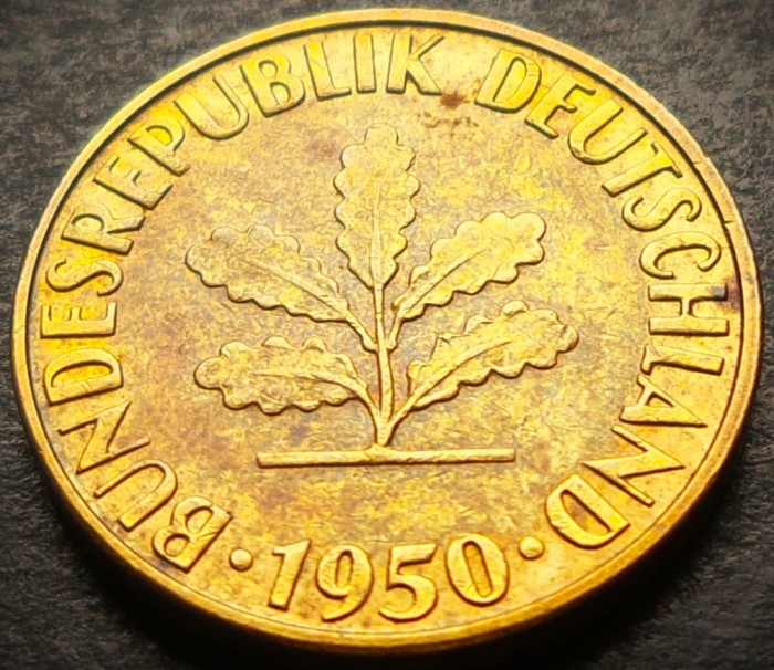 Moneda istorica 5 PFENNIG - RF GERMANIA, anul 1950 *cod 4046 - Litera G