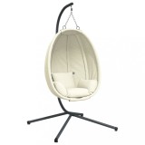 Cumpara ieftin Scaun suspendat tip ou, cu suport, bej, tesatura si otel