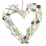 Decorațiune Suspendabilă Lemn, Inimă Decorativă, Flori &amp; Fluture, Alb, 40x5x40cm, Oem