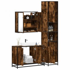 vidaXL Set mobilier de baie, 3 piese, stejar fumuriu, lemn prelucrat 3301072