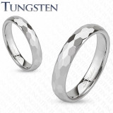 Inel din tungsten - inel argintiu şlefuit &icirc;n hexagoane - Marime inel: 67