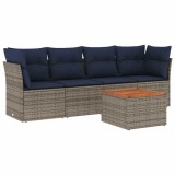 Cumpara ieftin Set canapea de gradina cu perne, 5 piese, gri, poliratan