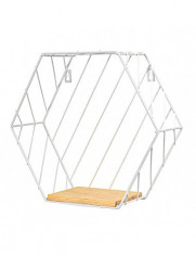 Raft de perete metalic hexagon, 15x10.5 cm, model dungi Alb foto