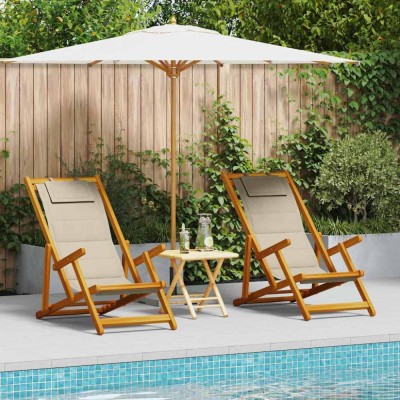 vidaXL Scaun de plajă cu pernă Pliere 2 pcs Maro 61.5 x 123 x 82cm foto