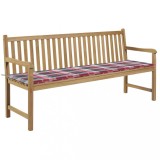VidaXL Bancă de grădină, pernă roșie carouri, 175 cm, lemn masiv tec 3062797
