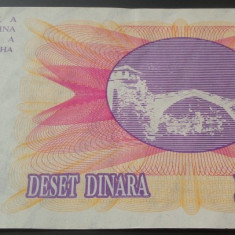 Bancnota 10 Dinari - BOSNIA-HERTEGOVINA, anul 1992 * Cod 200 --- UNC