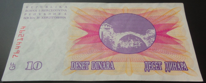 Bancnota 10 Dinari - BOSNIA-HERTEGOVINA, anul 1992 * Cod 200 --- UNC